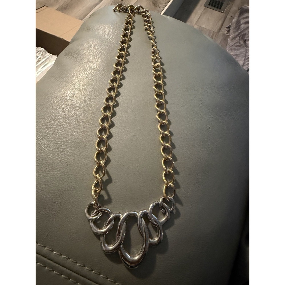 Monet Vintage Chunky Curb Chain Link Necklace Two Tone Statement